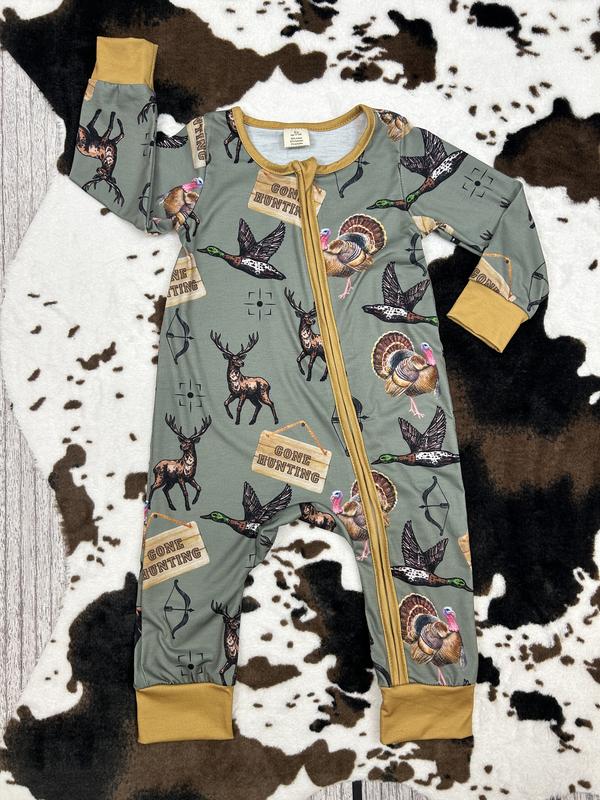 LR1680-Deer Duck Turkey printed zip-up long-sleeved pajamas Loungewear Nightwear