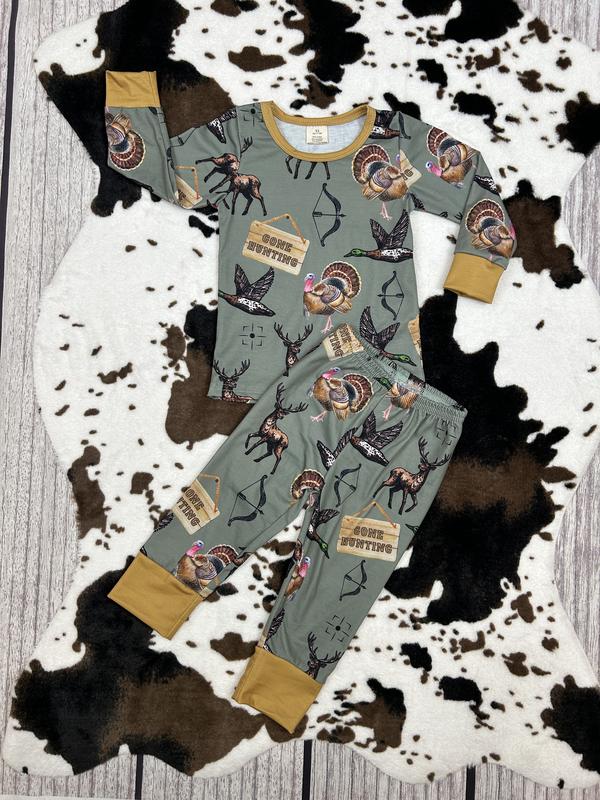 LR1680-Deer Duck Turkey printed zip-up long-sleeved pajamas Loungewear Nightwear