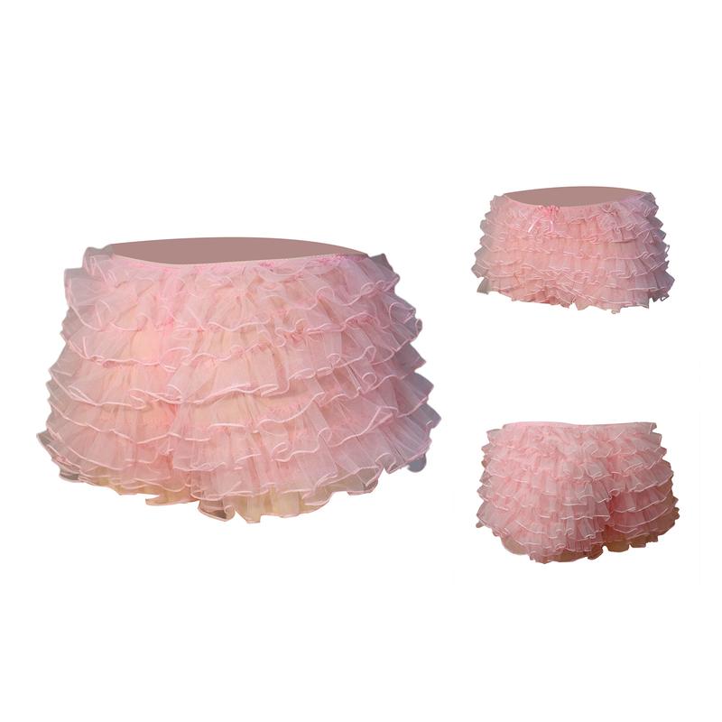 Women Lolita Lace Ruffled LayeredShorts Y2k Fairy Tiered BloomersPumpkin Party Festival Boy Shorts