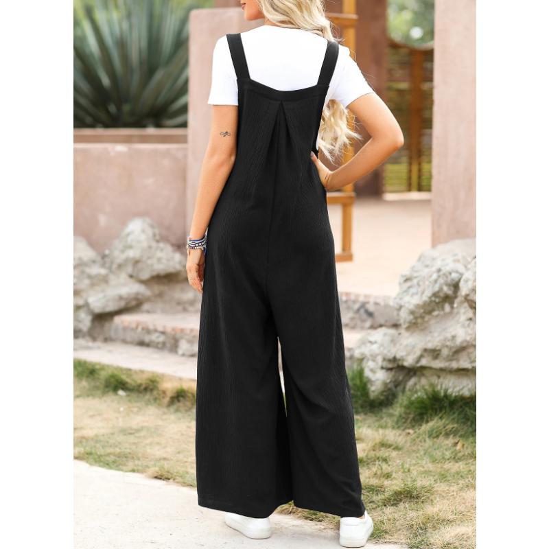 Dokotoo Women's Casual Loose Overalls Jumpsuits One Piece Sleeveless Wide Leg Long Pant Rompers With Pockets