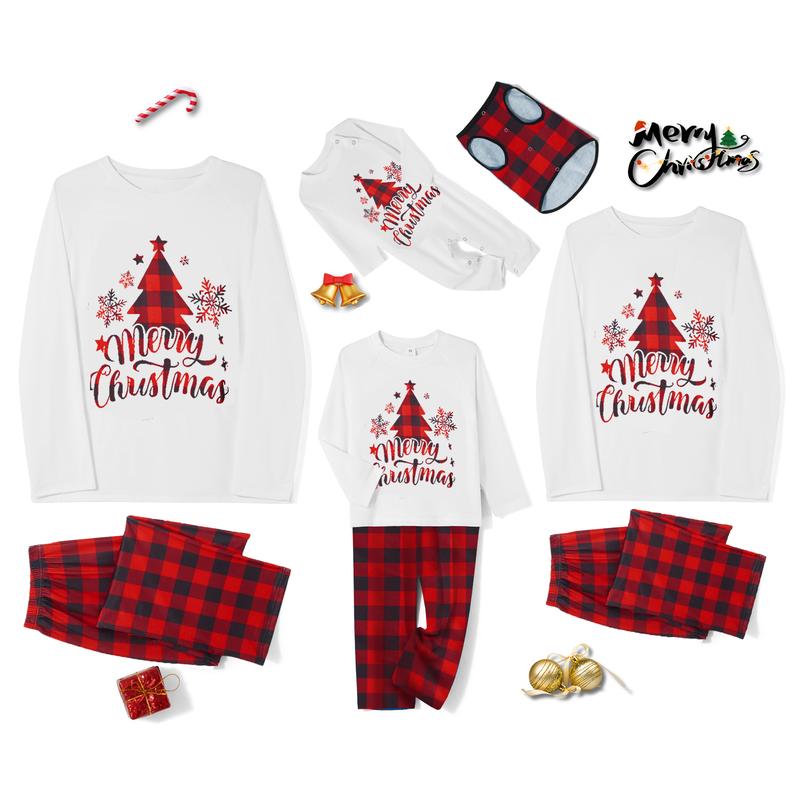 Christmas Family Matching Pajamas Sets Christmas PJ's Letter Print Top and Plaid Pants Jammies Sleepwear