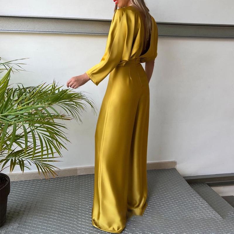 Asymmetric Solid Color Deep V-Neck Jumpsuits