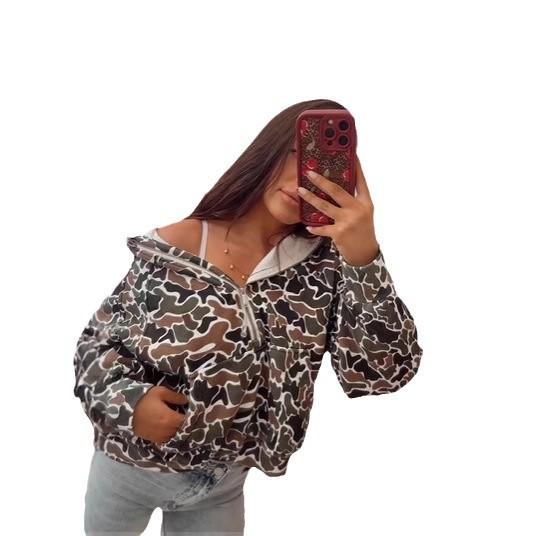 Camouflage Printed Half Zip Hooded Sweatshirt Winter and Spring Hunting Seasons - Sweatshirt Jacket