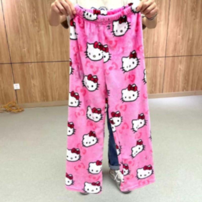 Fashion Women Pajamastrousers Kawaii Woolen Anime Cartoon Casual Home Pants Winter Clothing Cat Pajamas Christmas Flannel Women Pajimas