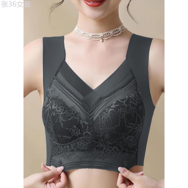 6pcs Contrast Lace Wireless Bras, Comfy & Breathable Full Coverage Bra, Women's Lingerie & Underwear Fabric Womenswear