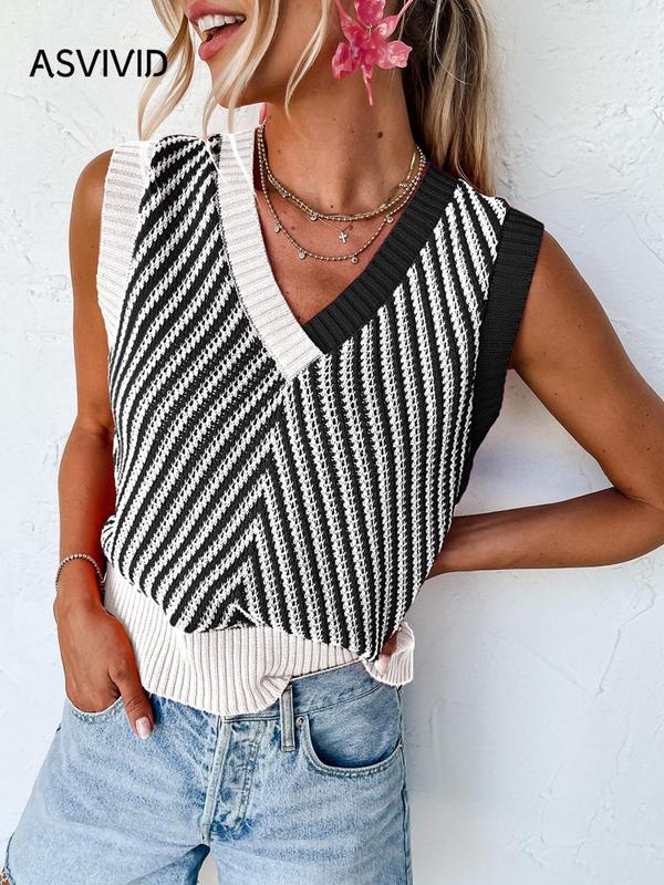 Women's Colorblock Wrap Knit Tank Top, Casual V Neck Sleeveless Top for Summer, Back To School Clothes, Ladies Clothes for Daily Wear