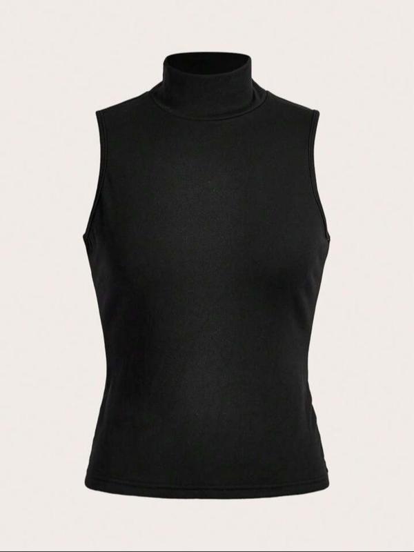 Women's Solid High Neck Tank Top, Casual Sleeveless Top for Summer, Ladies Clothes for Daily Wear