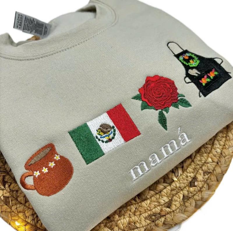 Mamá Mexicana Embroidered Sweatshirt, Embroidered Mom Hoodie, Cultural Mother's Day Sweatshirt, Traditional Mexican Mom Apparel, Festive Mama Sweatshirt Embroidery Womenswear