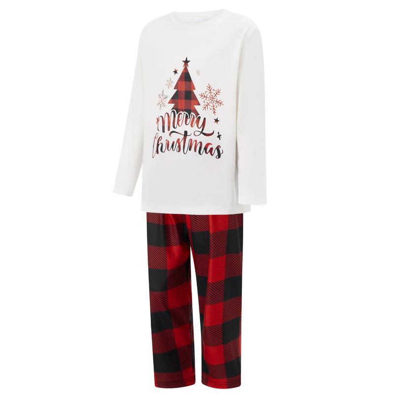 Christmas Family Matching Pajamas Sets Christmas PJ's Letter Print Top and Plaid Pants Jammies Sleepwear