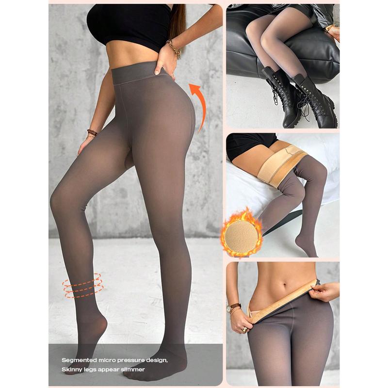 2-Pack High Waist Fleece Lined Tights Fake Translucent Thermal Pantyhose Leggings