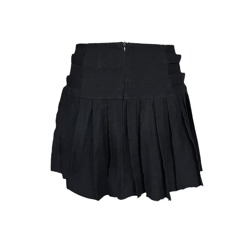 Women Pleated Skirt, Low Waist Skull Mini Bottoms Denim Skirt for Street Party Club