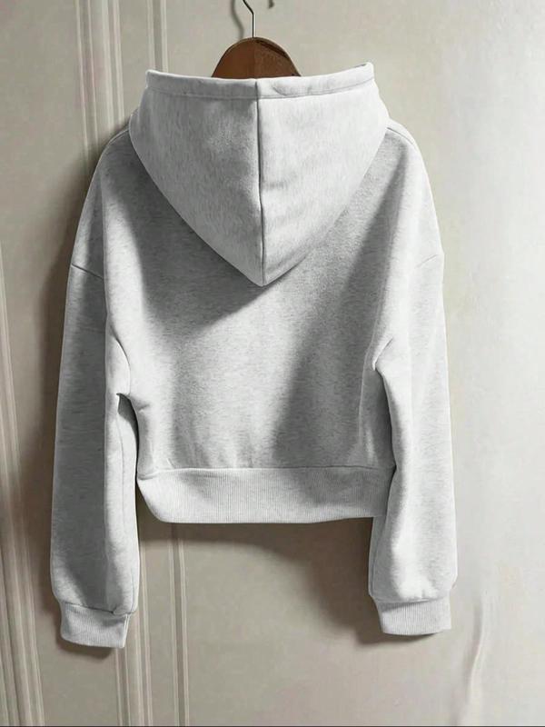 Women's Plain Drawstring Drop Shoulder Warm Hoodie, Fall Outfits, Hoodies for Women, Casual Long Sleeve Kangaroo Pocket Hooded Sweatshirt for Fall, Fashion Women's 90s Clothes for Daily Wear