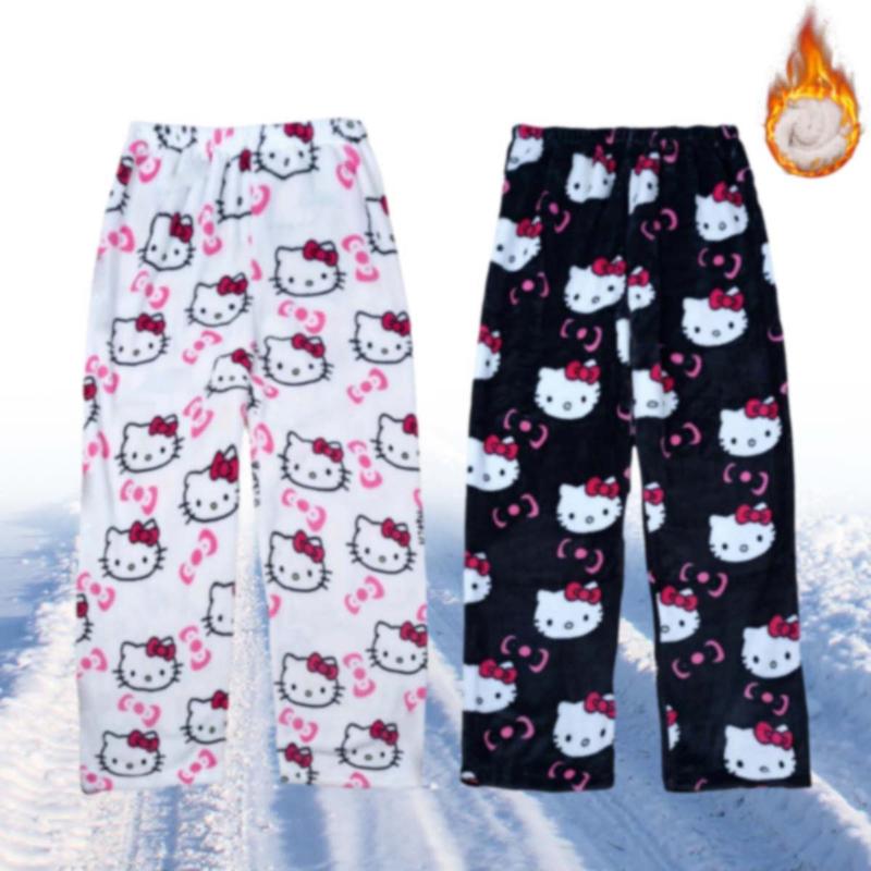 Fashion Women Pajamastrousers Kawaii Woolen Anime Cartoon Casual Home Pants Winter Clothing Cat Pajamas Christmas Flannel Women Pajimas