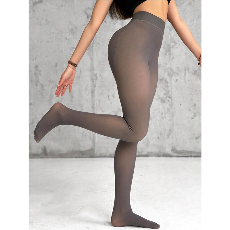 2-Pack High Waist Fleece Lined Tights Fake Translucent Thermal Pantyhose Leggings