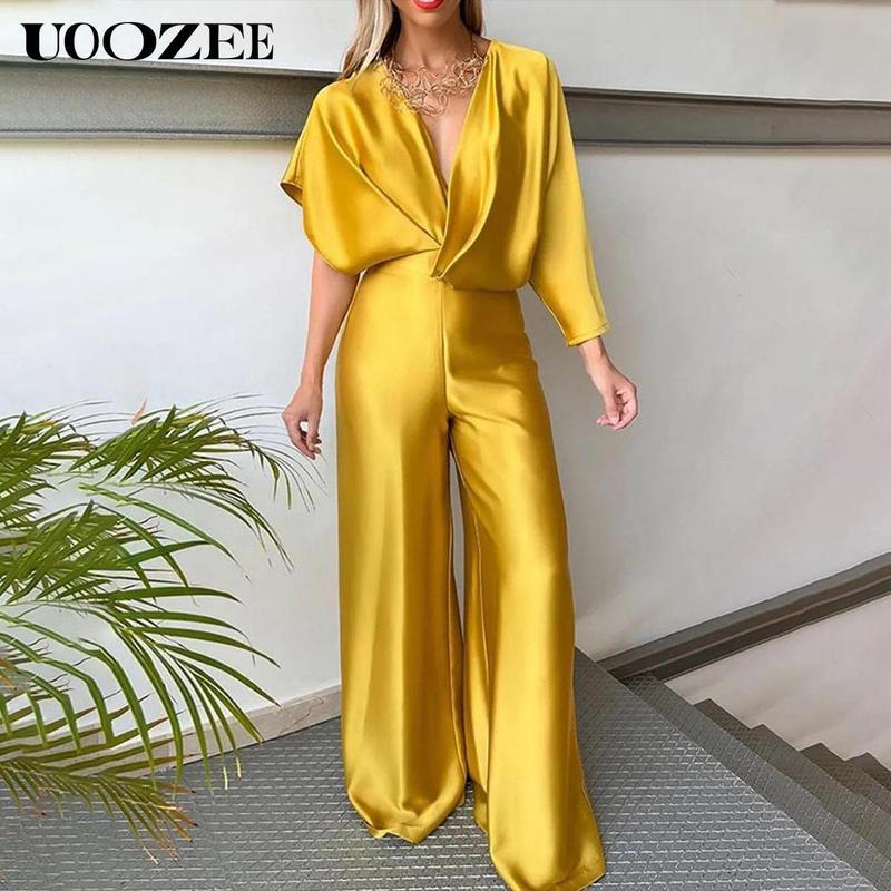 Asymmetric Solid Color Deep V-Neck Jumpsuits