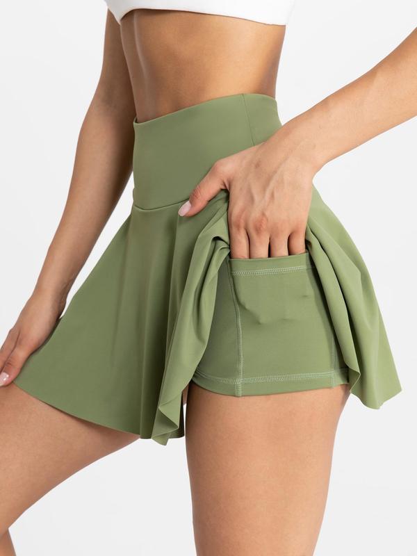 Women's 2 in 1 High Waist Pocket Pleated Skort, Casual Solid Color High Rise Skirt for Daily Wear, Ladies Summer Bottoms Downtown Girl Clothes