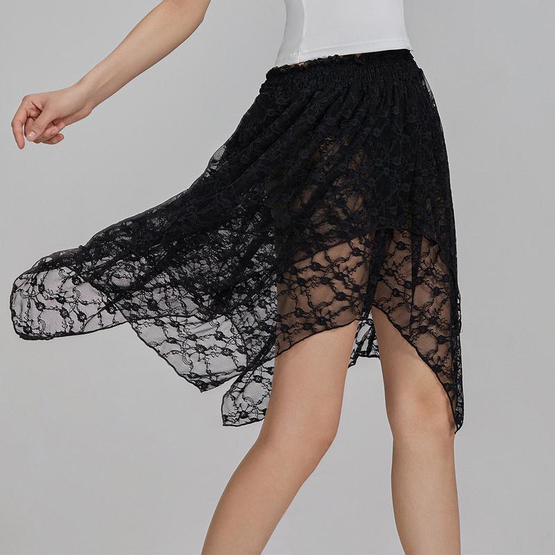 Women Y2k Lace Mini Skirts Summer Irregular Hem Lace Slip Skirt Pleated Ruffle Floral Lace Tiered Short Skirts Underskirt mini casual