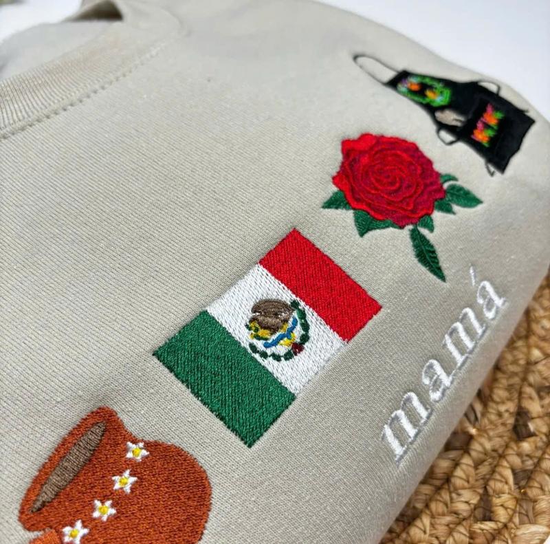 Mamá Mexicana Embroidered Sweatshirt, Embroidered Mom Hoodie, Cultural Mother's Day Sweatshirt, Traditional Mexican Mom Apparel, Festive Mama Sweatshirt Embroidery Womenswear