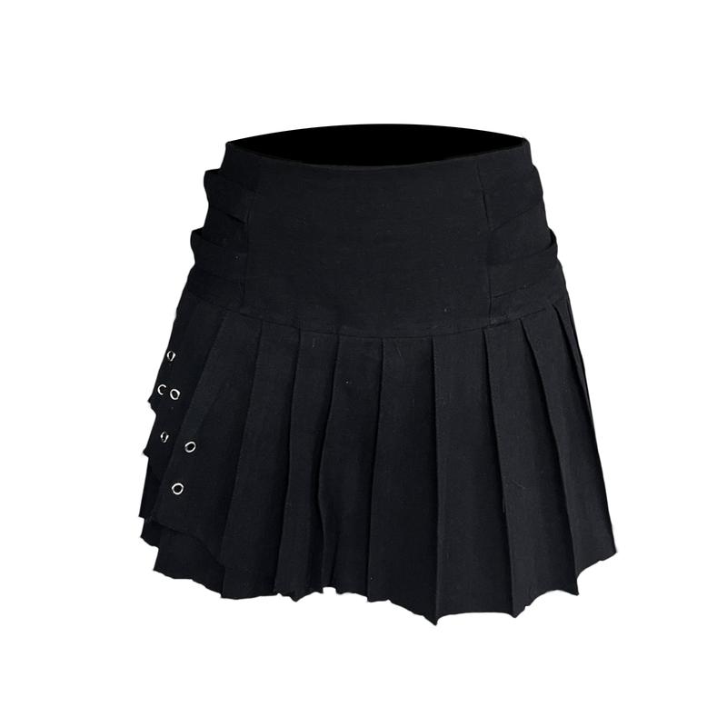 Women Pleated Skirt, Low Waist Skull Mini Bottoms Denim Skirt for Street Party Club