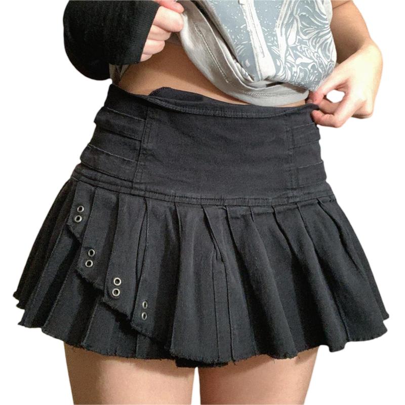 Women Pleated Skirt, Low Waist Skull Mini Bottoms Denim Skirt for Street Party Club