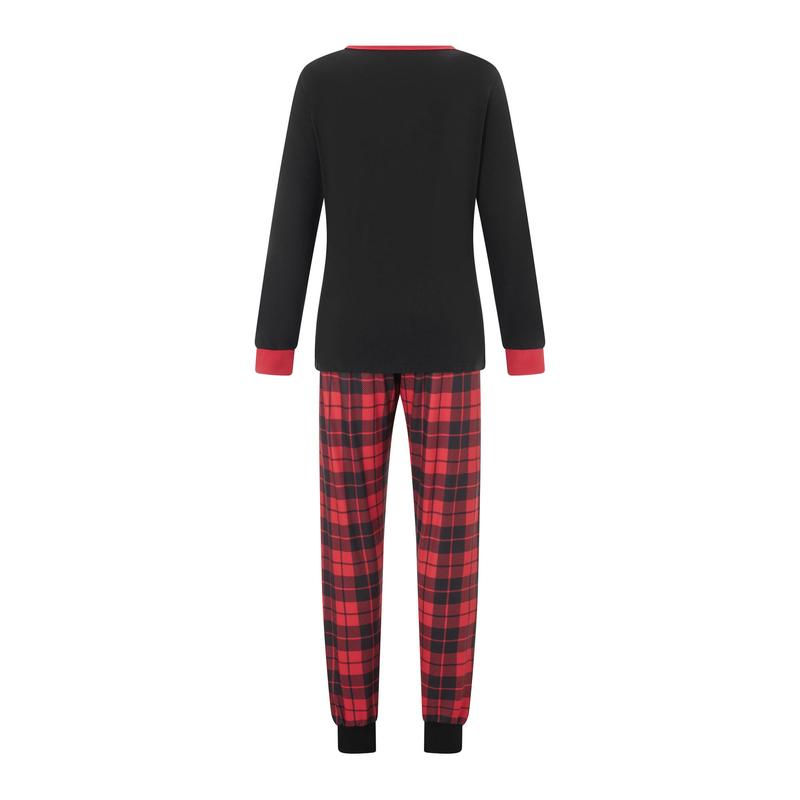 Christmas Family Matching Pajamas Set Elk Print Long Sleeve Shirt and Red Plaid Pants Loungewear Soft Sleepwear Outfits for Parent-Child Mom Dad Kids Baby Holiday Pjs Sets