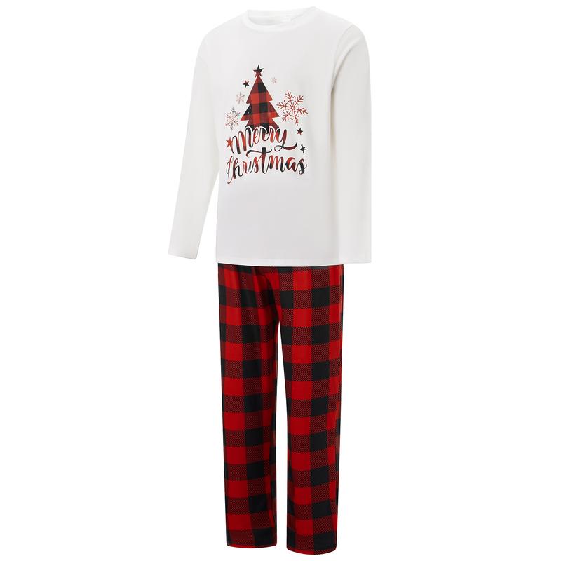 Christmas Family Matching Pajamas Sets Christmas PJ's Letter Print Top and Plaid Pants Jammies Sleepwear