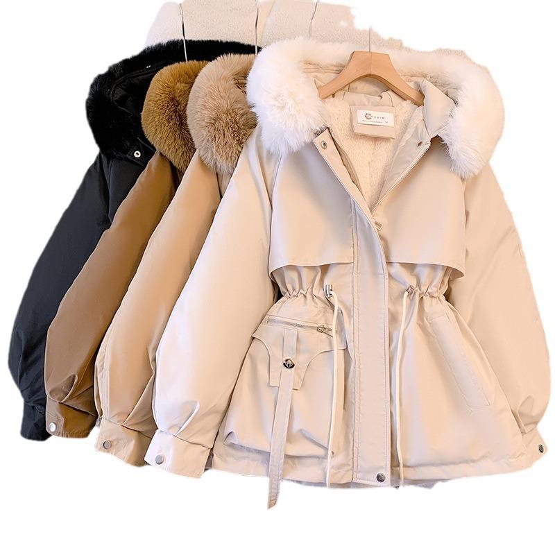 2024  Down Cotton Dress Women's ShorLarge Fur Collar Style Overcoming Slim WaistFashion Casual Coat