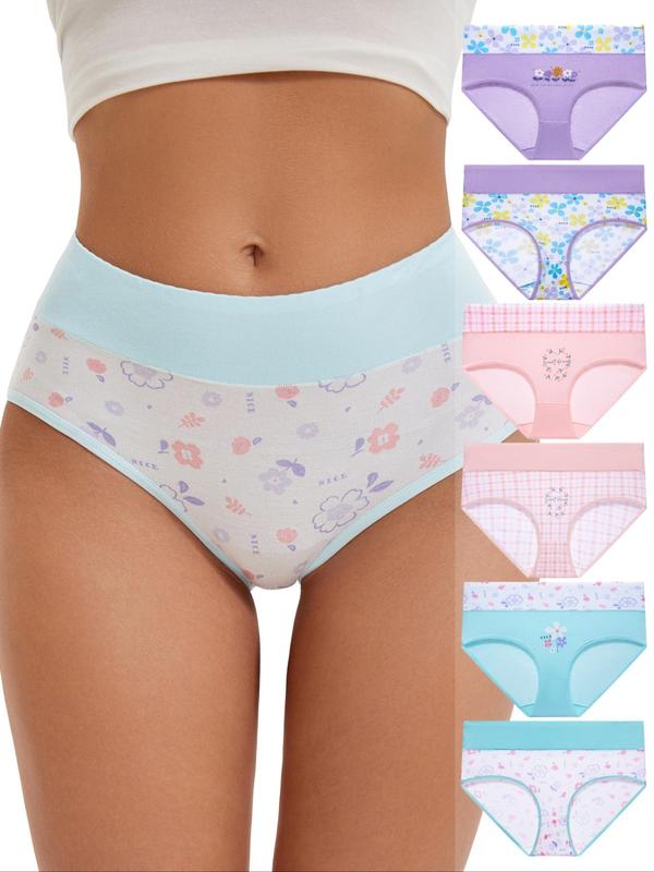 Women's Floral & Plaid Print Panty, Soft Comfy Breathable Knicker for Daily Wear, Ladies Underwear for All Seasons