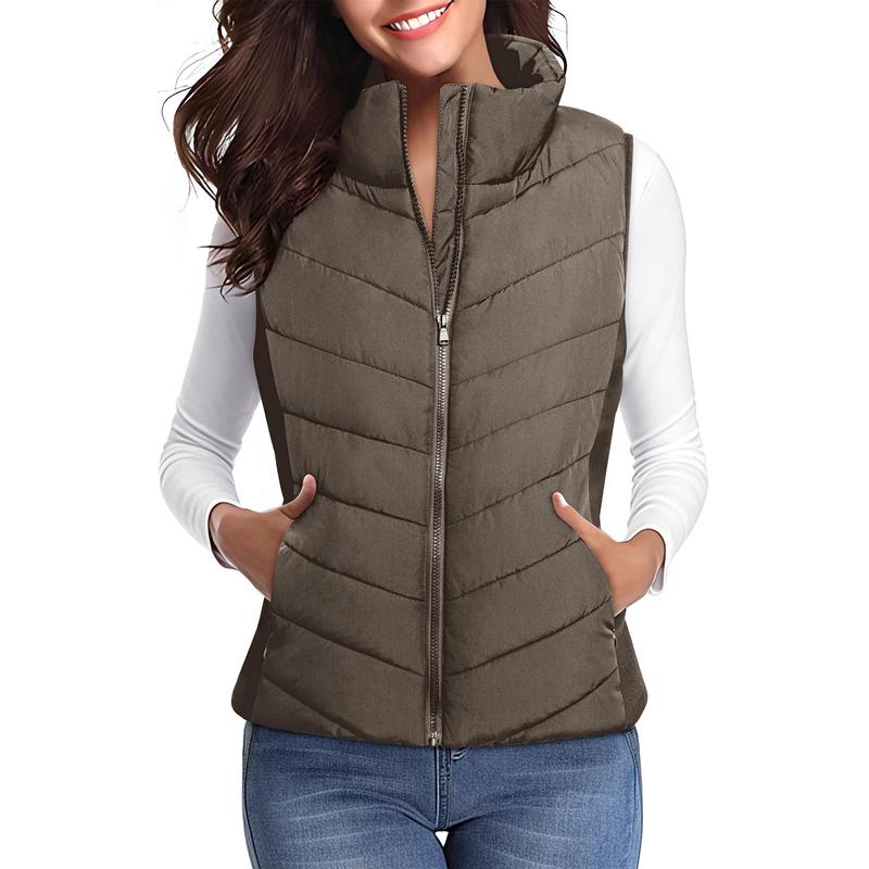 Dokotoo Puffer Vest Women Sleeveless Zip Up Outerwear Stand Collar Quilted Vest Warm Winter Jackets Coats with Pocket