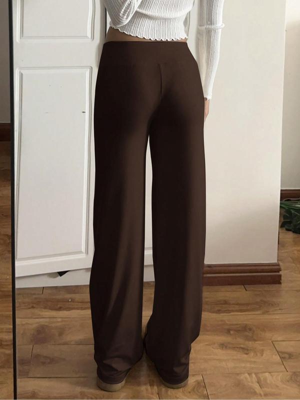 Women's Solid Drawstring Waist Flare Leg Pants, Casual Comfy Trousers for Daily Wear, Ladies Bottoms for Fall & Winter