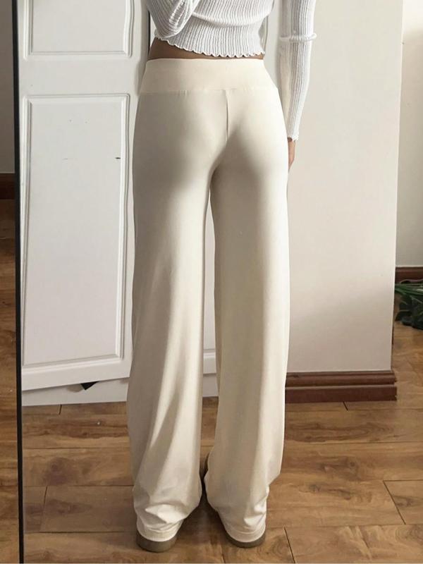 Women's Solid Drawstring Waist Flare Leg Pants, Casual Comfy Trousers for Daily Wear, Ladies Bottoms for Fall & Winter