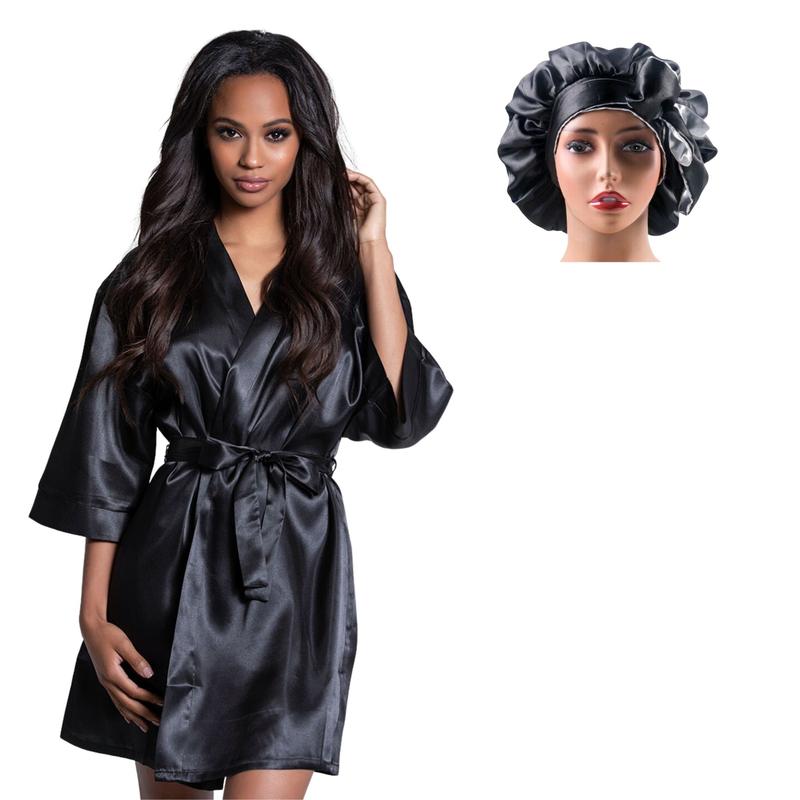 Women's Silky Satin Robe and matching bonnet set comfy  robe