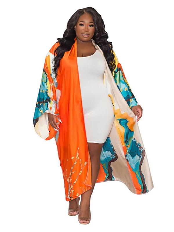 Women's All Over Print Kimono Sleeve Cover Up, Casual Long Sleeve Open Front Outerwear for All Seasons, Ladies Clothes for Daily Wear