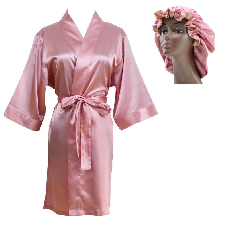 Women's Silky Satin Robe and matching bonnet set comfy  robe