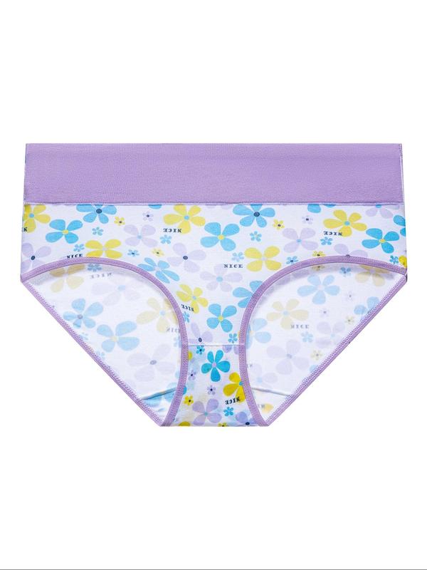 Women's Floral & Plaid Print Panty, Soft Comfy Breathable Knicker for Daily Wear, Ladies Underwear for All Seasons