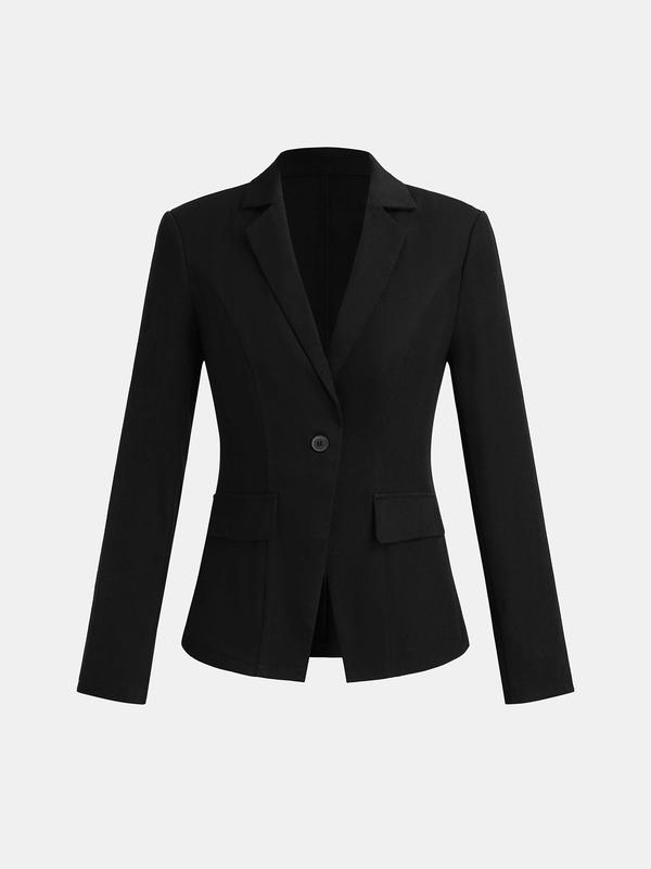 YOZY Women's Solid Button Front Lapel Neck Blazer, Elegant Long Sleeve Suit Jacket for Work Office Business, Ladies Clothes for All Seasons