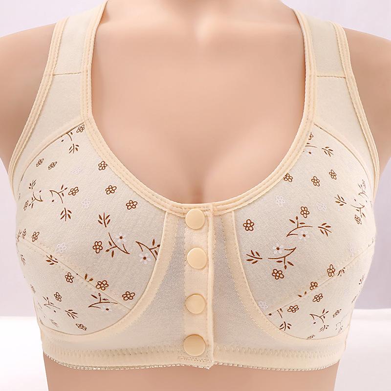 4Pcs Simple Ditsy Print Button Front Bra, Plus Size Comfy & Breathable Wireless Bra, Soft Wireless Bras, Seamless Breathable Front Clasp Design, Women's Comfortable Underwear Set, Easy Style Fashion Underwear, Women's Lingerie & Underwear Womenswear Lady