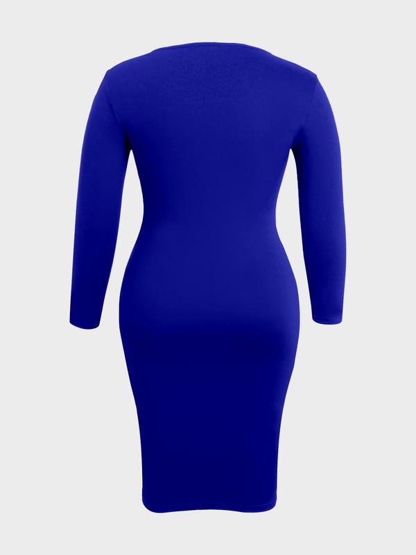  Solid Color Round Neck Bodycon Dress, Casual Fashion 3 4 Sleeve Midi Dress for Daily Outdoor Wear, Women Plus Clothing for Spring Fall, Fall Dresses, Birthday Dresses 2024