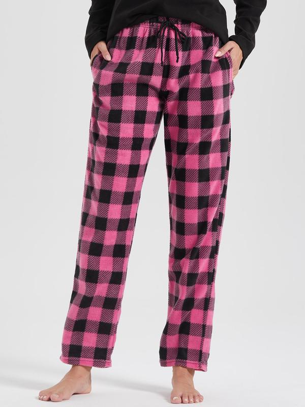 Women's Plaid Print Drawstring Waist Pajama Pants, Casual Comfy Pocket Design Trousers for Fall & Winter, Ladies Sleepwear for Indoor Wear