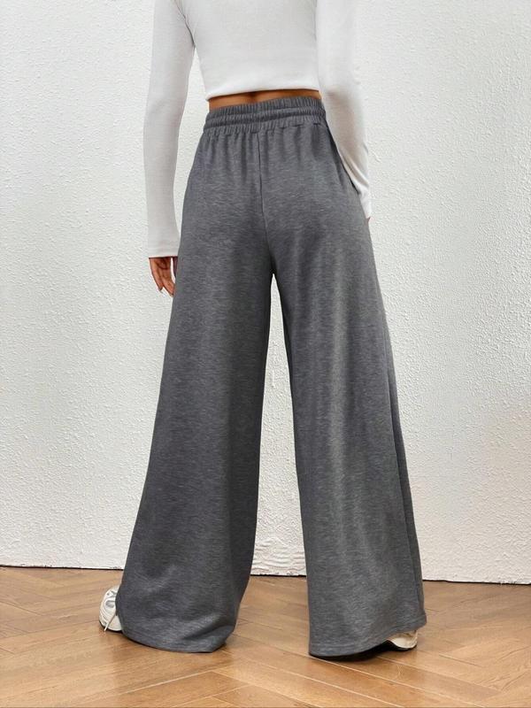 Women's Plain Drawstring High Waist Sweatpants, Casual Wide Leg Pants for Fall, Minimalist Maxi Trouser, Ladies Bottoms for Daily Wear, Downtown Girl Clothes