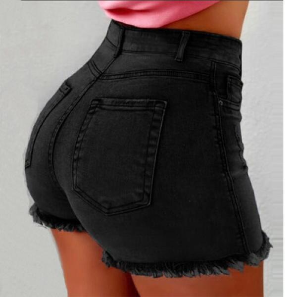 Women's Jeans Stretch Shorts Stretch Tassel Hole High Waist Hot Pants Women's Cow