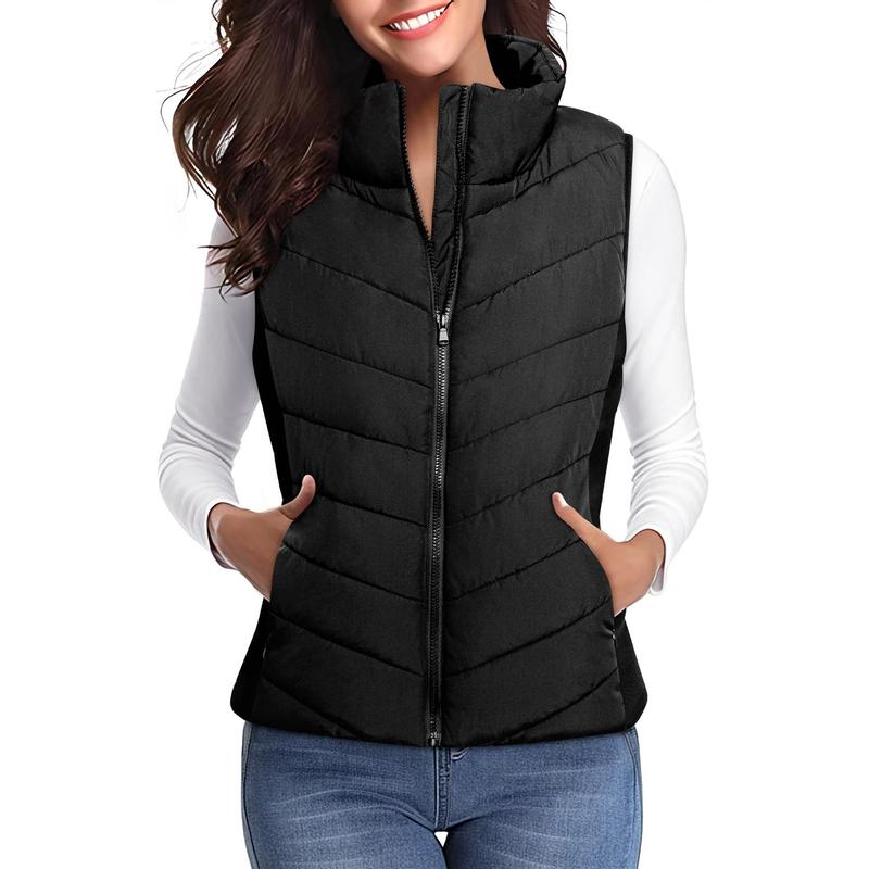 Dokotoo Puffer Vest Women Sleeveless Zip Up Outerwear Stand Collar Quilted Vest Warm Winter Jackets Coats with Pocket