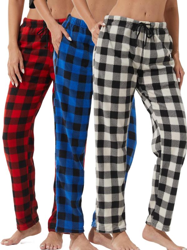 Women's Plaid Print Drawstring Waist Pajama Pants, Casual Comfy Pocket Design Trousers for Fall & Winter, Ladies Sleepwear for Indoor Wear