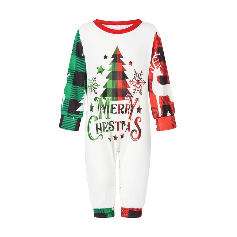 Christmas Family Pajamas Matching Set Parent-child Christmas Tree Letter Print Contrast Color Long Sleeve Tops and Plaid Pants Sleepwear