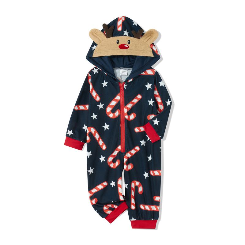 Family Matching Christmas Jumpsuit Deer Pajamas Candy Cane Print Holiday Pajamas Sleepwear Dad Mom Kids PJs Family Gathering Cute Clothing Sets For Couple Matching Clothes