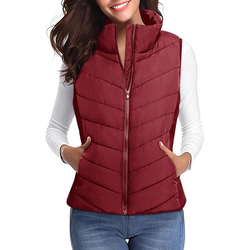 Dokotoo Puffer Vest Women Sleeveless Zip Up Outerwear Stand Collar Quilted Vest Warm Winter Jackets Coats with Pocket