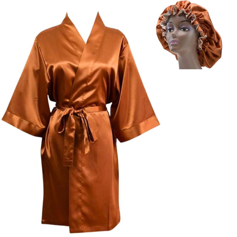 Women's Silky Satin Robe and matching bonnet set comfy  robe