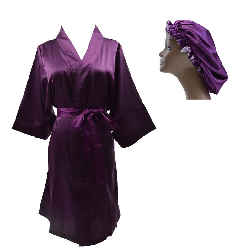 Women's Silky Satin Robe and matching bonnet set comfy  robe