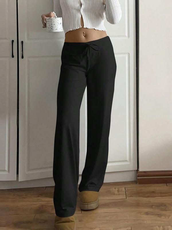 Women's Solid Drawstring Waist Flare Leg Pants, Casual Comfy Trousers for Daily Wear, Ladies Bottoms for Fall & Winter