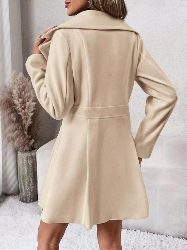 Coat Women's Solid Double Button Pocket Overcoat, Casual Long Sleeve Lapel Neck Outerwear for Fall & Winter, Trendy Fall Outfits 2024, Women's Party Outfit Clothes for Daily Wear